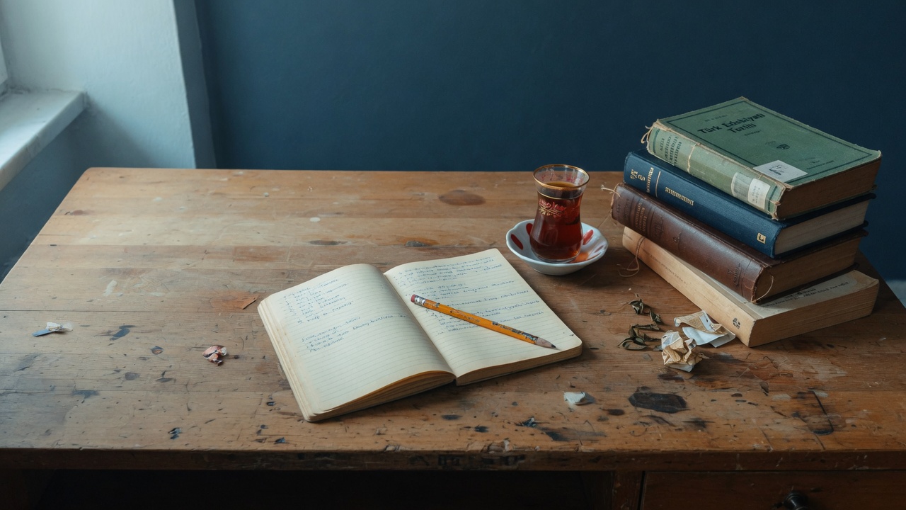 Mezuna kalmak ne demek: çalışma masası, defter ve çay